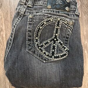 Miss Me Charcoal Skinny Jeans with Embellished Peace Sign
